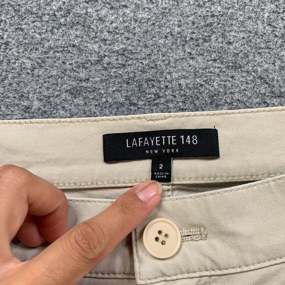 Lafayette 148 NY Pants Womens 2 Khaki Cotton Blend Stretch Straight Zip Fly - Picture 6 of 11